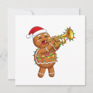 Blijgebaarde Kerstman Muzikant die Trompet Speelt Kaart