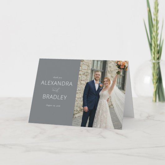 Blijgrijze Elegante Foto Bedankkaart (Voorkant)