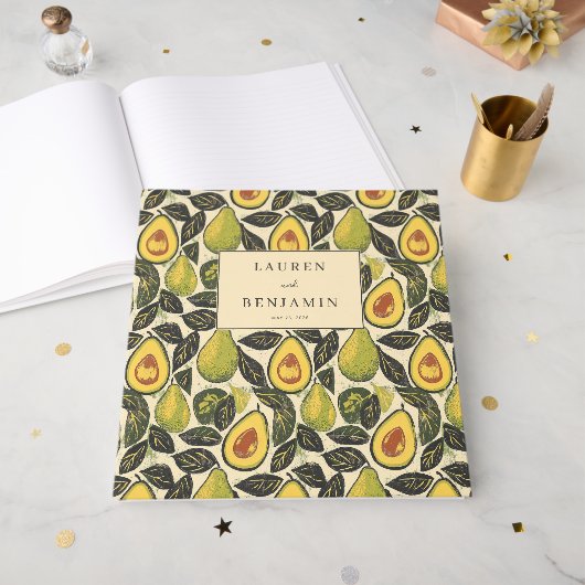 Blijgroene Avocado-illustratie Gastenboek (Voorkant open)
