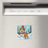 Blijhartige Corgi-hond die in de sneeuw springt me Magneet (Insitu (Vaatwasser))