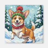 Blijhartige Corgi-hond die in de sneeuw springt me Magneet (Voorkant)