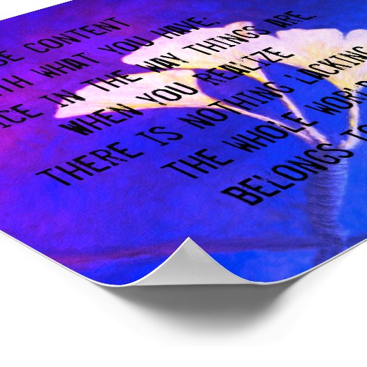blijheid zen citeren blauwe en paarse natuur kunst poster (Hoek)