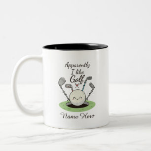 Blijkbaar vind ik golf leuk gepersonaliseerde naam tweekleurige koffiemok
