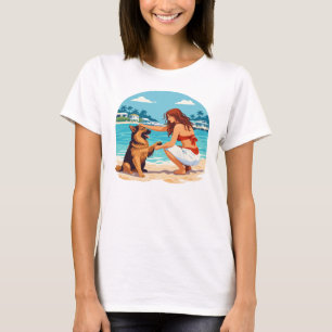 Blijke Duitse Herdershond En Vrouw Die Een Band Op T-shirt