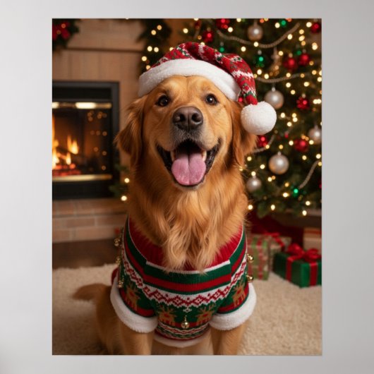 Blijke Goud Retriever Hond in Gezellige Trui Custo Poster (Voorkant)