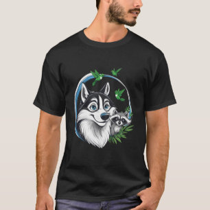 Blijke Husky met Wasbeer en Kolibries T-shirt
