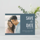 Blijke Navy Minimalistische Foto Save The Date (Staand voorkant)