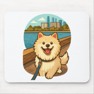 Blijke Samojed Wandelt langs het Stads Waterfront Muismat