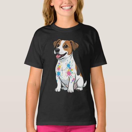 Blijmoedige Jack Russell Spat Fun T-shirt (Voorkant)