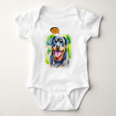 Blijmoedige Rottweiler Huisdier in Waterverf Romper (Voorkant)