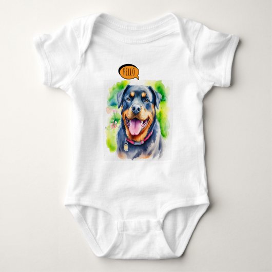 Blijmoedige Rottweiler Huisdier in Waterverf Romper (Voorkant)