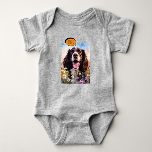 Blijmoedige Springer Spaniel  in Waterverf Romper (Voorkant)