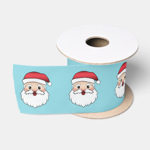 Blijpe Cartoon Kerstman Hoofden Op Blauwe Satijnen Lint