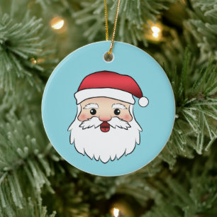 Blijpe Kerstman Cartoon Hoofd Op Blauwe Achtergron Keramisch Ornament