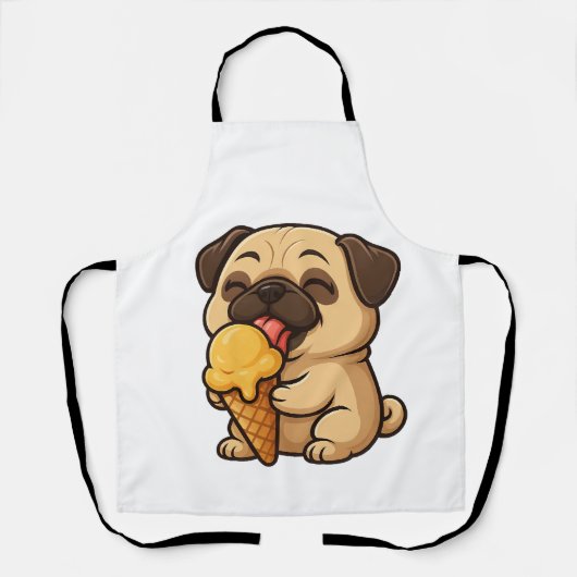 Blijpe pug met ijs zomercartoon schort (Voorkant)