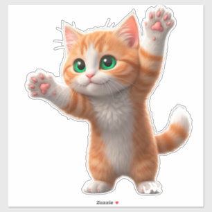 Blijpe tekenfilm oranje kat die poten opsteekt sticker