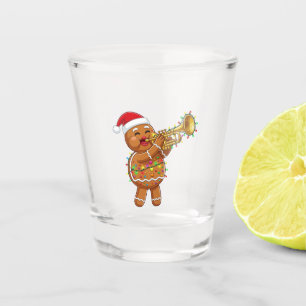Blijpeperkoekmuzikant die trompet speelt met Kerst Shot Glas