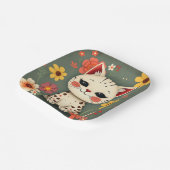 Blijte Gespikkelde Kat met Bloemen Papieren Bordje (Gebogen)