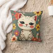 Blijte Gevlekte Kat met Bloemen Kussen (Deken)