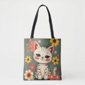 Blijte Gevlekte Kat met Bloemen Tote Bag (Voorkant)