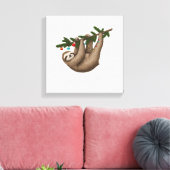 Blijte luiaard op kerstboomtak met ornament canvas afdruk (Insitu (Woonkamer))