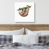 Blijte luiaard op kerstboomtak met ornament canvas afdruk (Insitu (Slaapkamer))