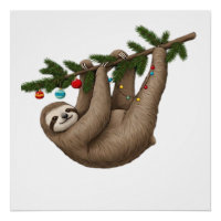 Blijte luiaard op kerstboomtak met ornament