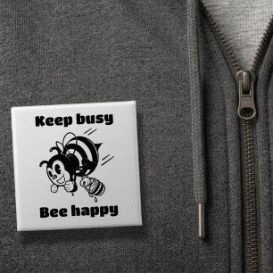 Blijven Bezig Wees Gelukkig Motivatie Cartoon Bij Vierkante Button 5,1 Cm