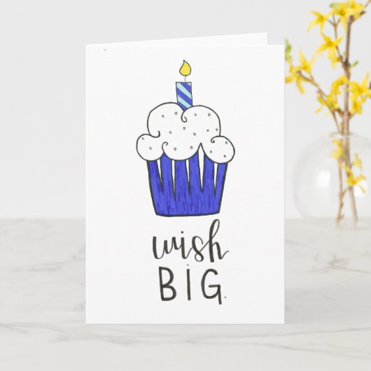 blijvend verjaardagstaart kalligrafie blauwe hand  kaart (Gele Bloem)