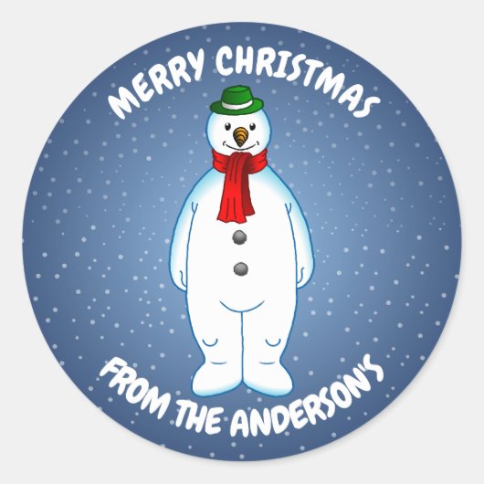 Blijwe Sneeuwman Ronde Sticker (Voorkant)
