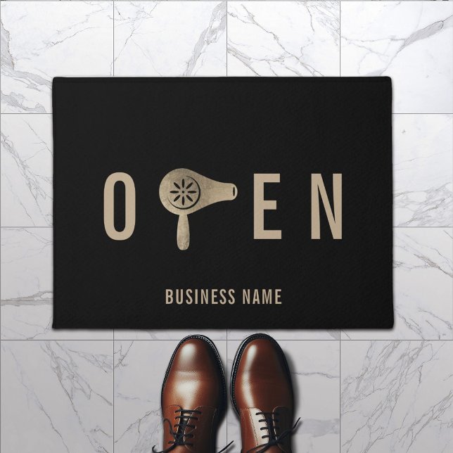 Blik droge balk Hair Salon Open Welkom Deurmat (Creator heeft geüpload)