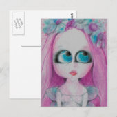 Blik een roze bloemenfee die stilletjes op zijn pl briefkaart (Voorkant / Achterkant)