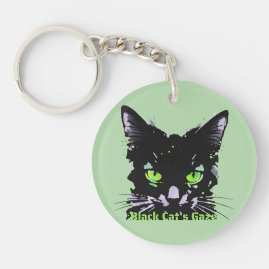 Blik van de Zwarte Kat Sleutelhanger (Voorkant)
