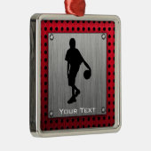 blik van geborsteld metaal, Basketball; Rood Metalen Ornament (Rechts)