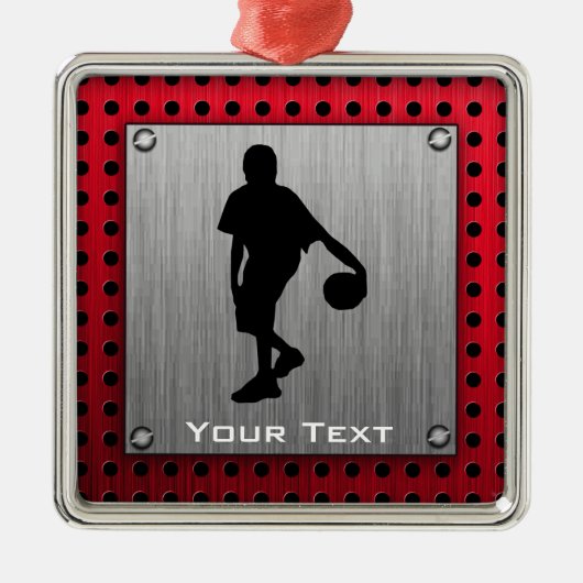 blik van geborsteld metaal, Basketball; Rood Metalen Ornament (Voorkant)