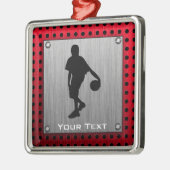 blik van geborsteld metaal, Basketball; Rood Metalen Ornament (Links)