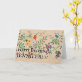  blikbloemen, bladeren, stoom; gelukkige verjaarda kaart (Gele Bloem)