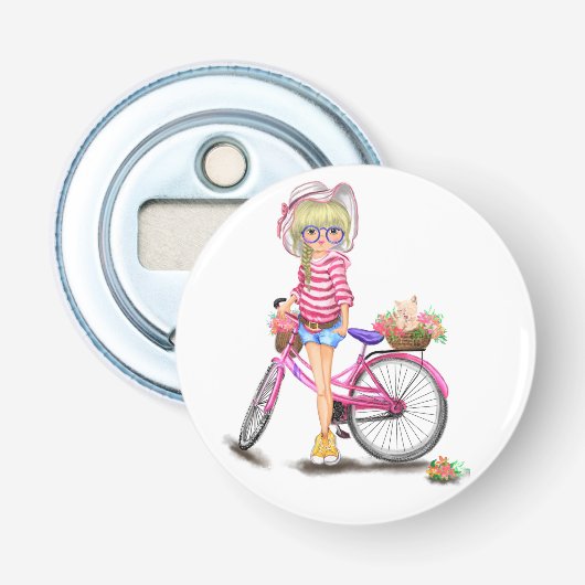 Blikflesje opener roze bike (Voorkant)