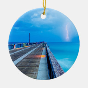 Bliksem bij de Navarre Beach Pier Keramisch Ornament