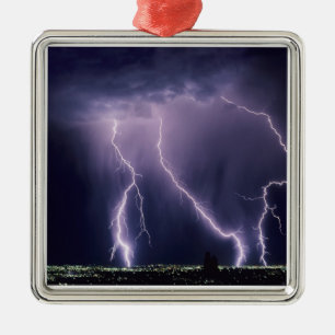 Bliksem boven Salt Lake Valley, Utah. Metalen Ornament