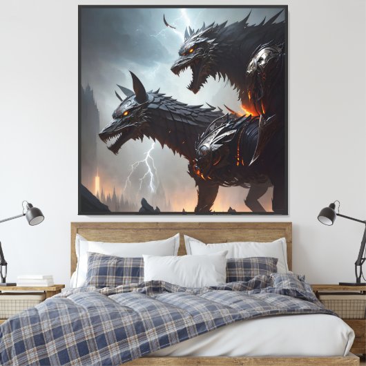 Bliksem Cyborg Wolven Canvas Afdruk (Insitu (Slaapkamer))