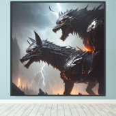 Bliksem Cyborg Wolven Canvas Afdruk (Insitu (Houten vloer))