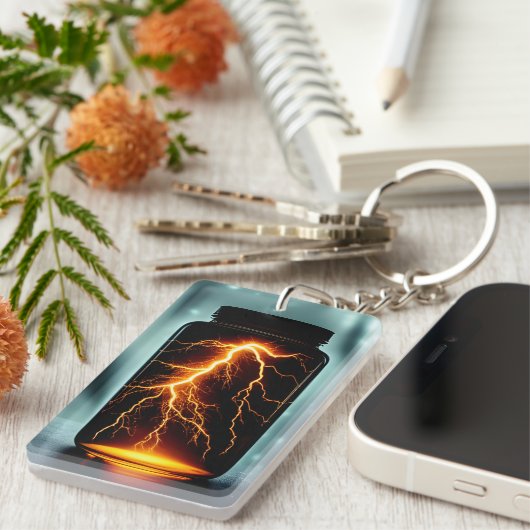 Bliksem in een digitale flessenkunst sleutelhanger (Voorkant Rechts)