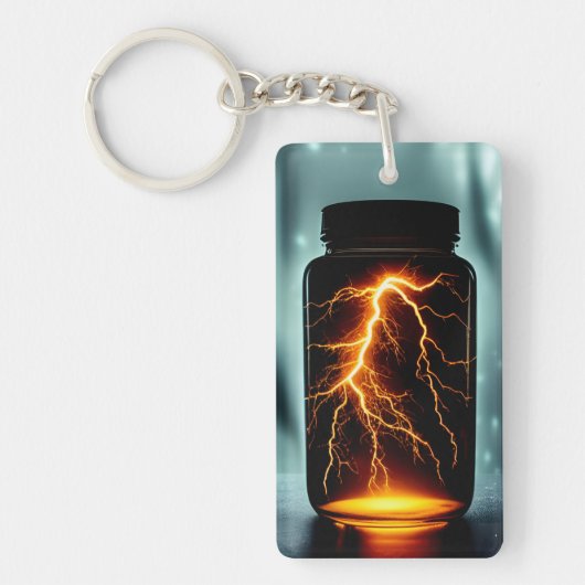 Bliksem in een digitale flessenkunst sleutelhanger (Voorkant)