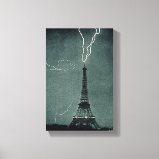 Bliksem met Eiffeltoren Canvas Afdruk (Voorkant)