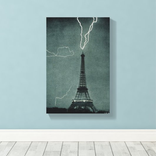 Bliksem met Eiffeltoren Canvas Afdruk (Insitu (Houten vloer))