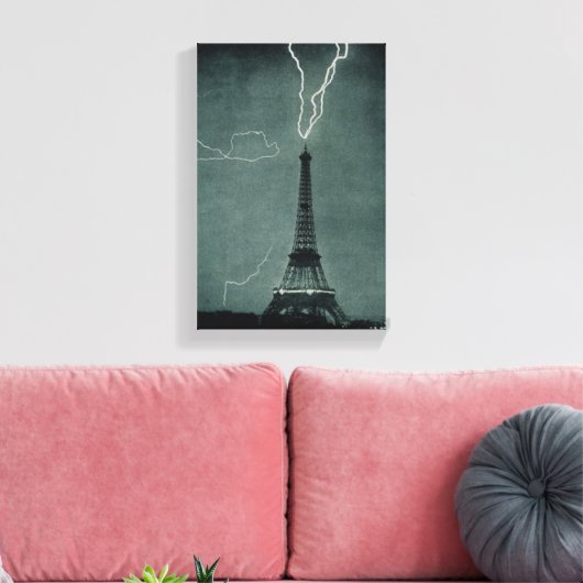 Bliksem met Eiffeltoren Canvas Afdruk (Insitu (Woonkamer))