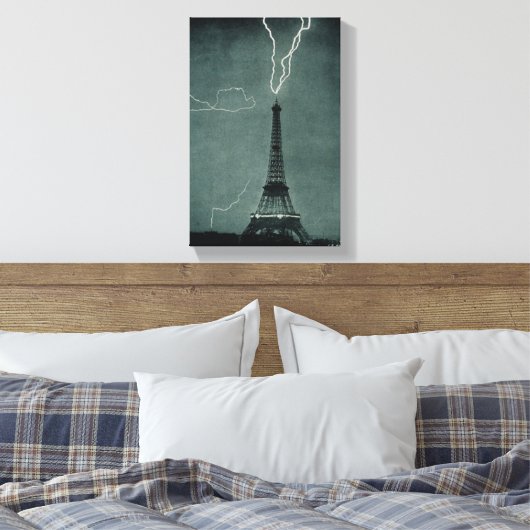 Bliksem met Eiffeltoren Canvas Afdruk (Insitu (Slaapkamer))