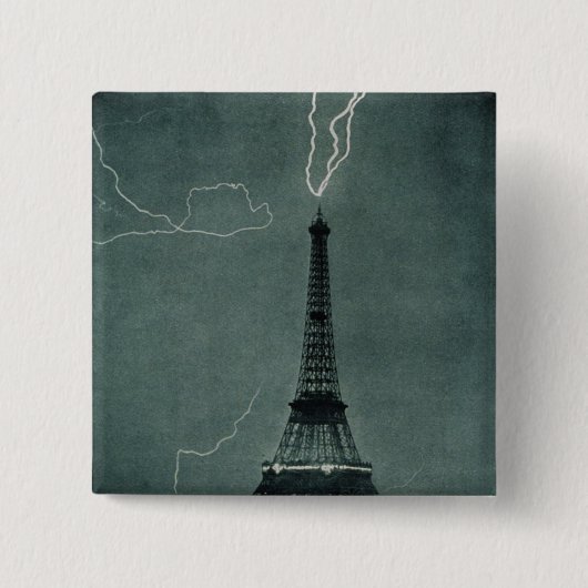 Bliksem met Eiffeltoren Vierkante Button 5,1 Cm (Voorkant)