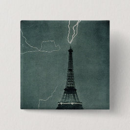Bliksem met Eiffeltoren Vierkante Button 5,1 Cm